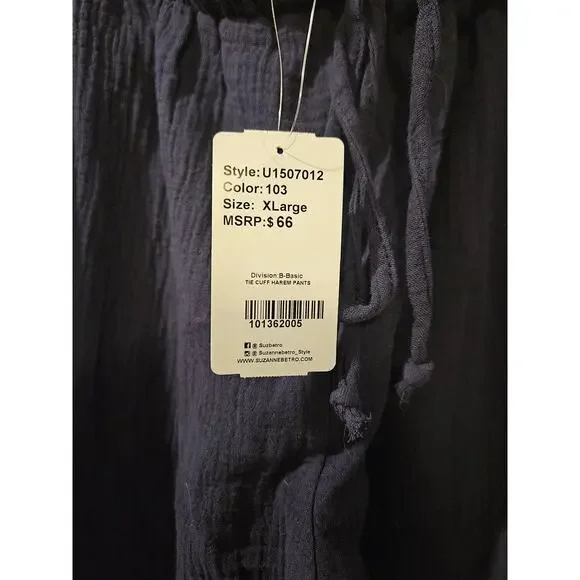 NWT Simple by Suzanne Betro Pants XL Navy Lagenlook Cotton Drawstring Artsy Boho - Picture 5 of 7